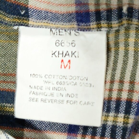 Woolrich Men’s Plaid Outdoorwear Button-Down Shirt Khaki Size M - Missing Button - Picture 6 of 8